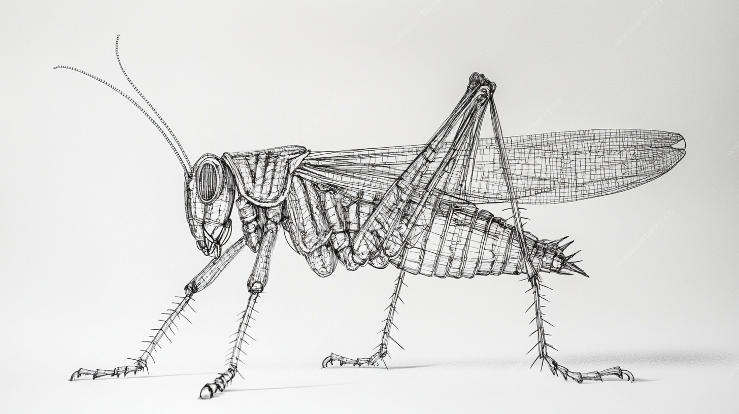 线描风格的蚂蚱绘画