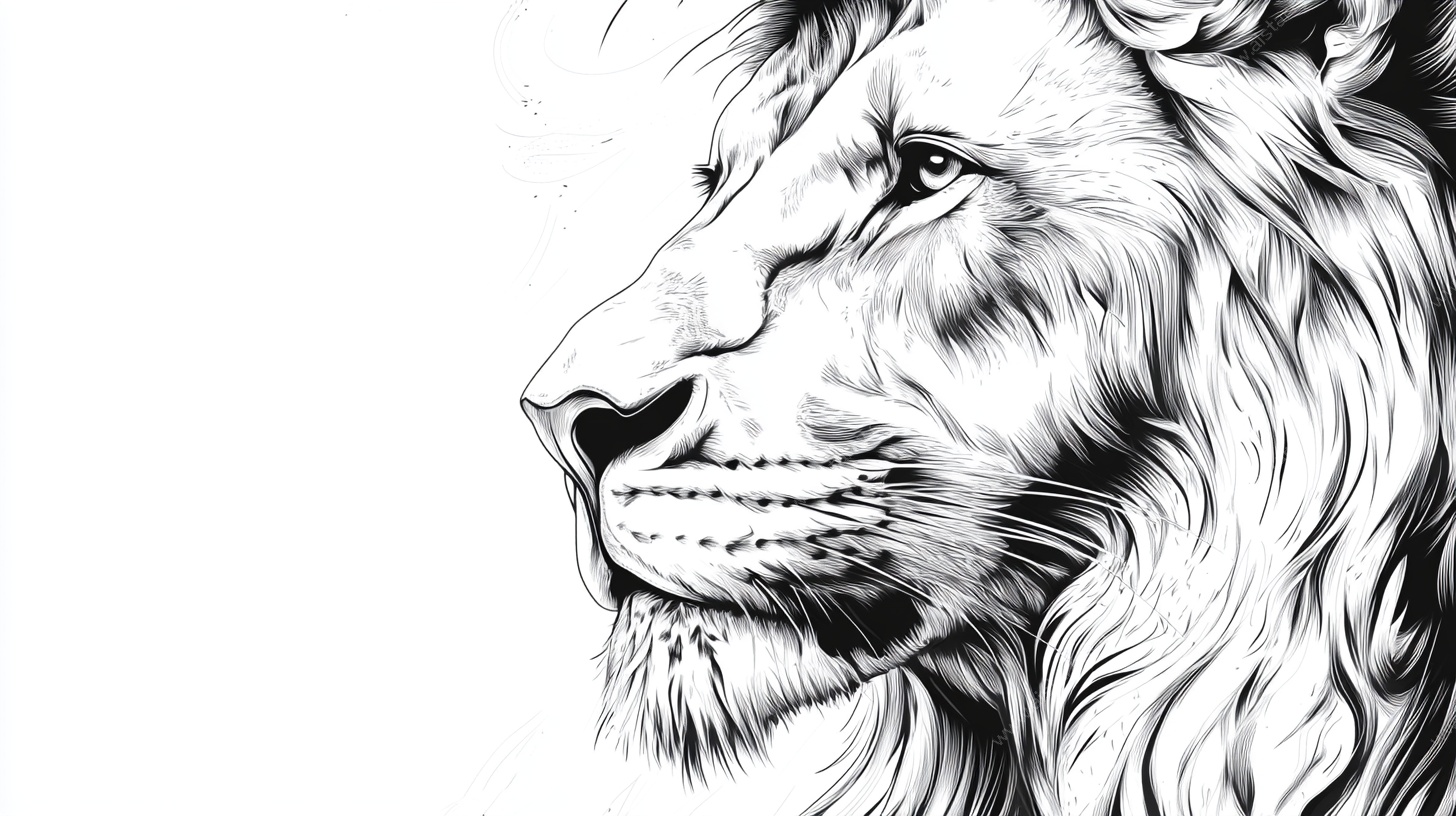 狮子黑白手绘头像