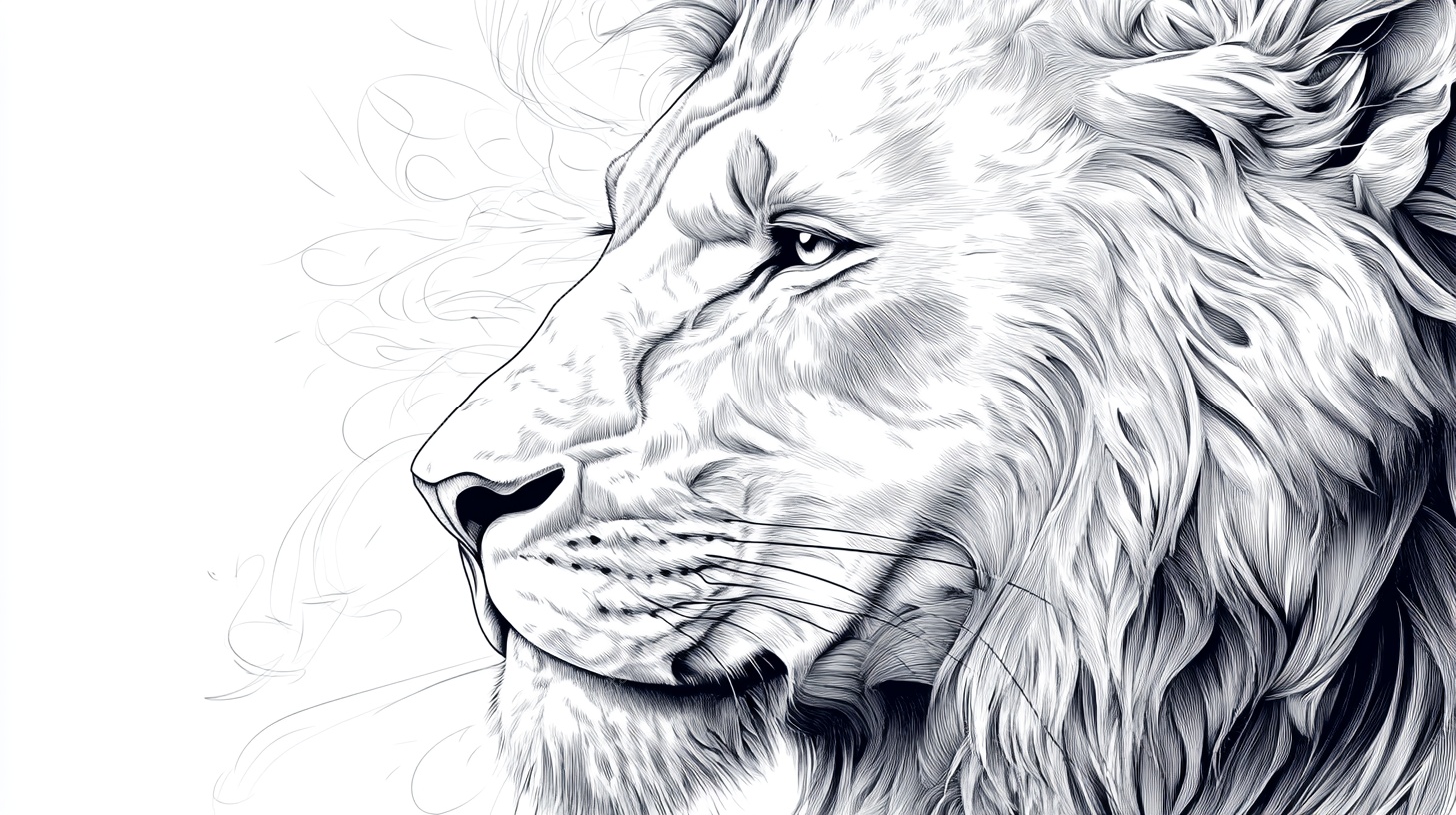线条勾勒的雄狮侧影