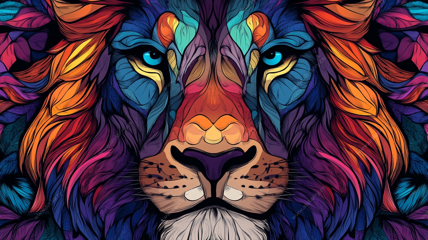 彩色抽象风格狮子插画