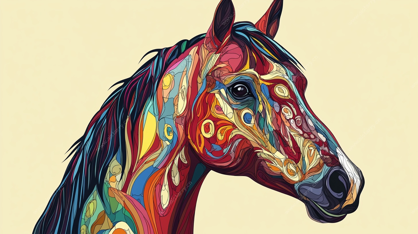 多彩艺术风马头插画