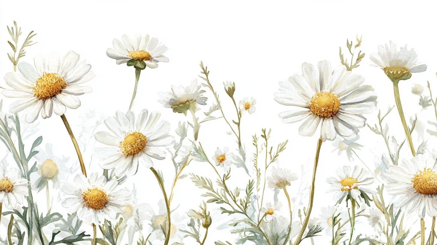 清新雏菊花卉水彩插画