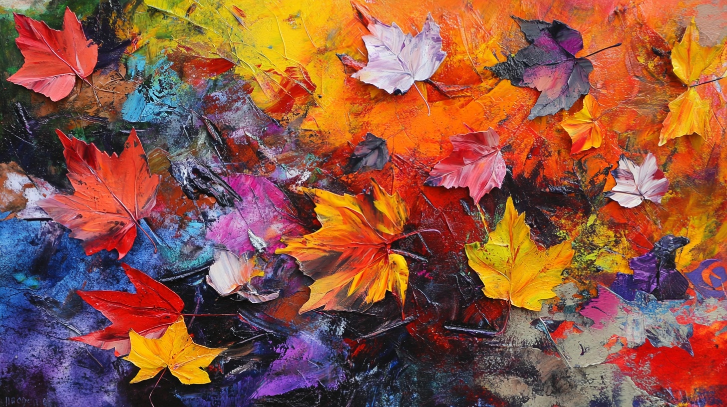 缤纷秋叶油画风艺术画面