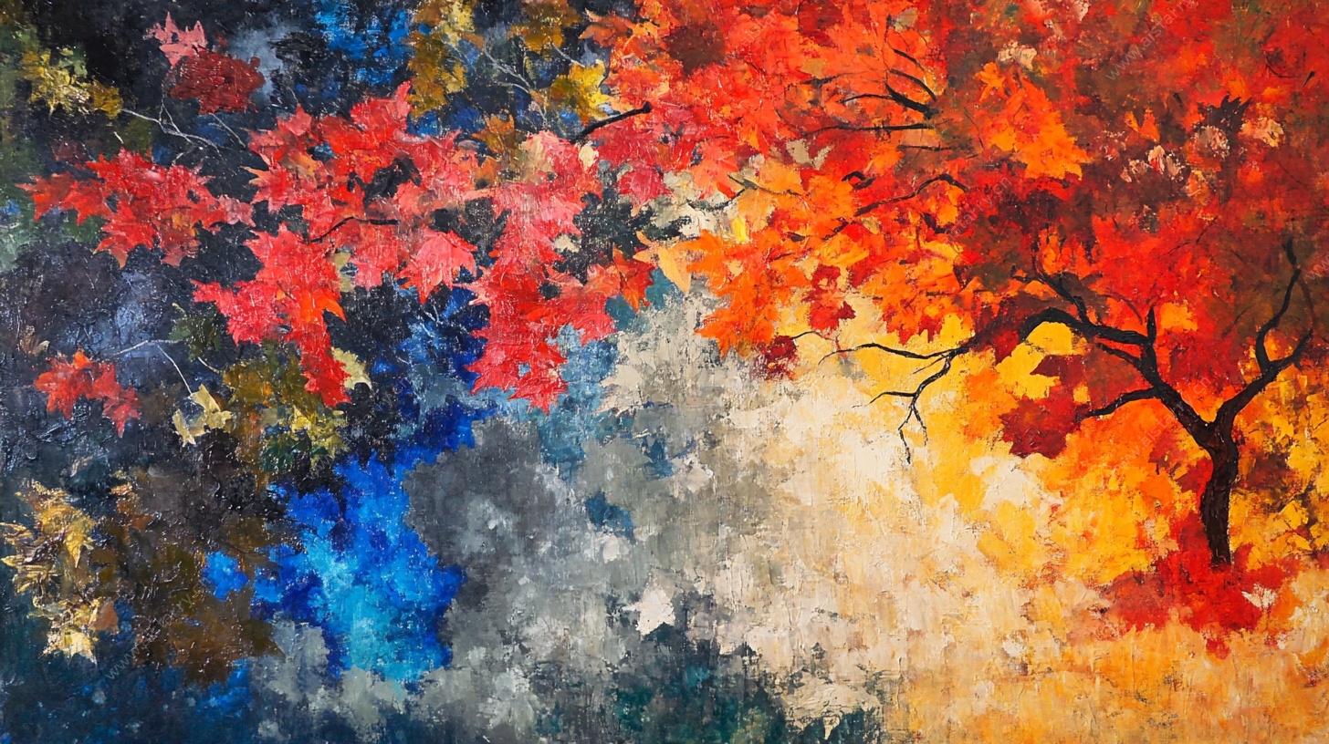 秋日枫林抽象油画