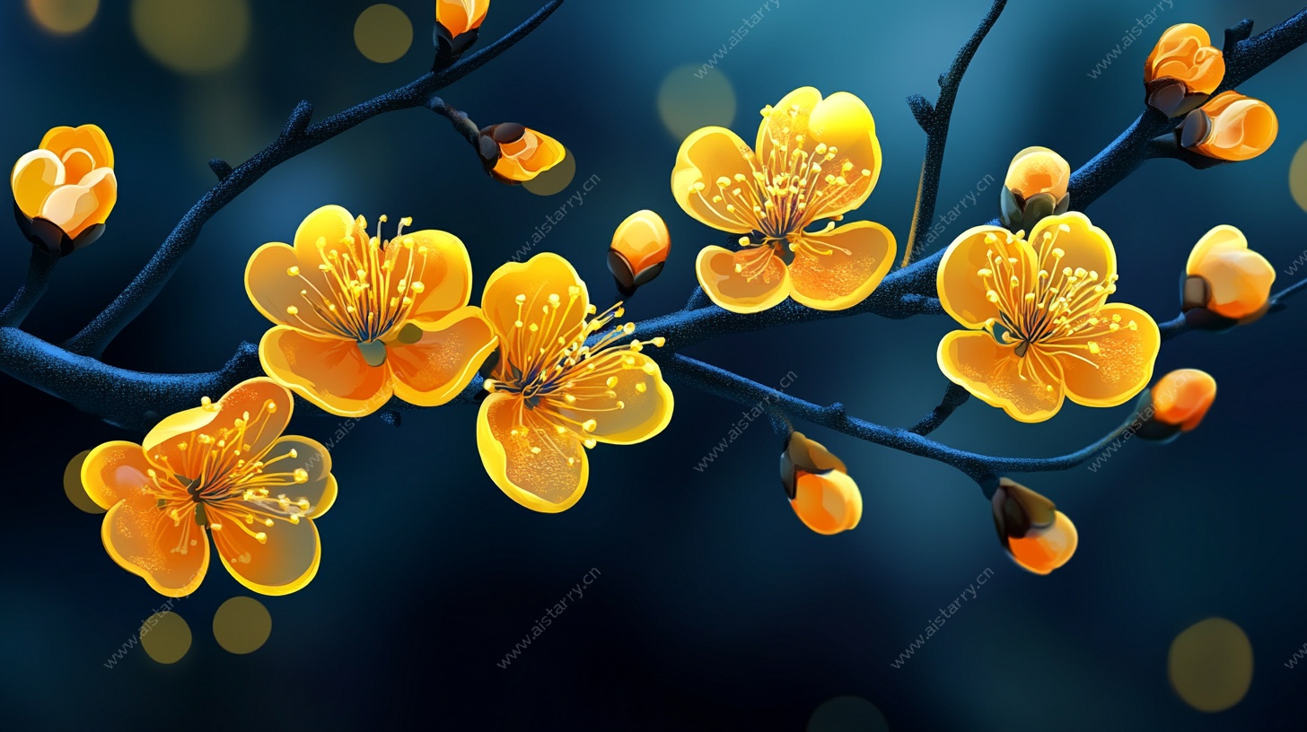 金黄梅花绽放枝头