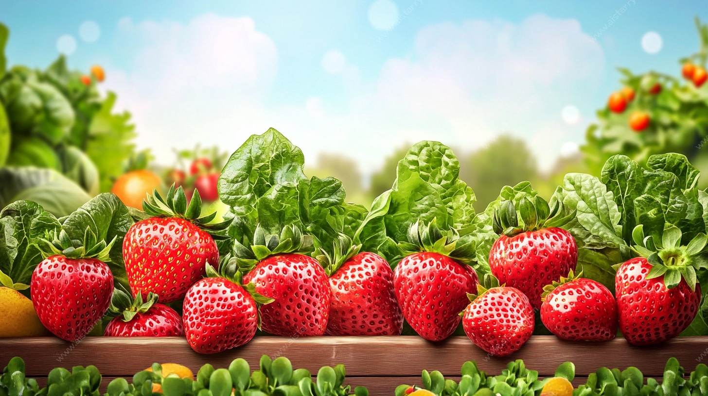 新鲜草莓与蔬菜田园景象