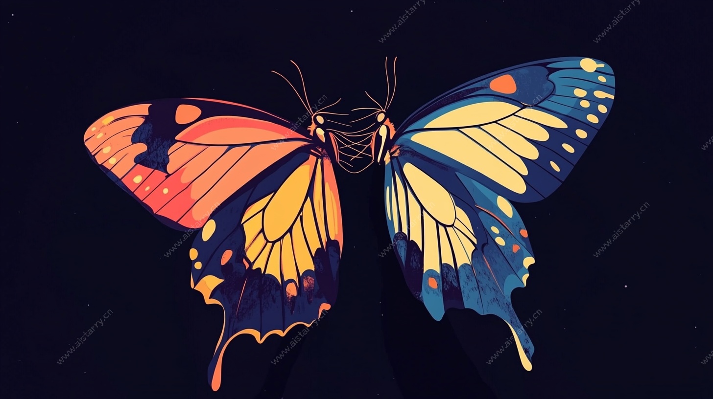 绚丽双色蝴蝶插画