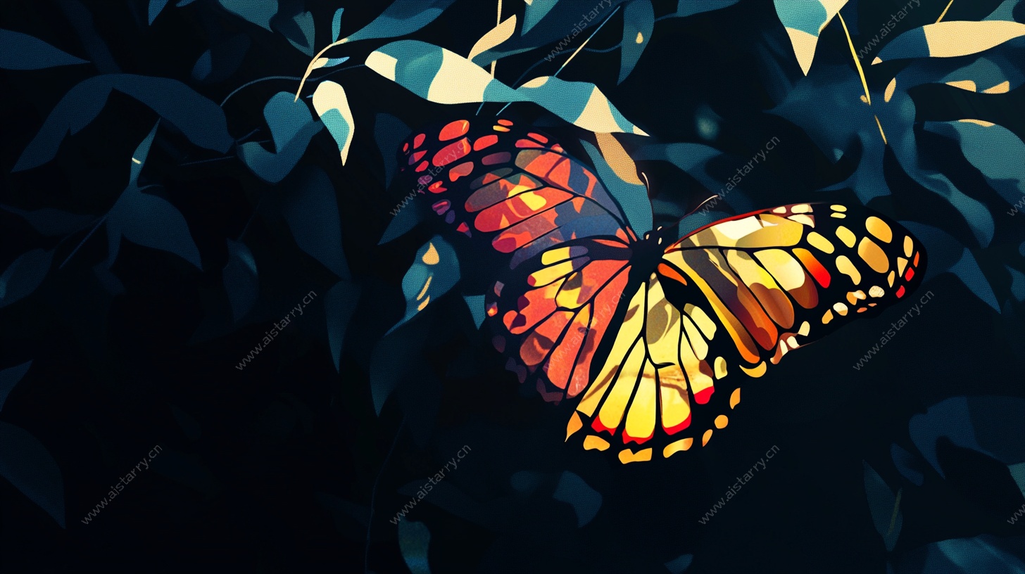 梦幻蝴蝶栖于叶间