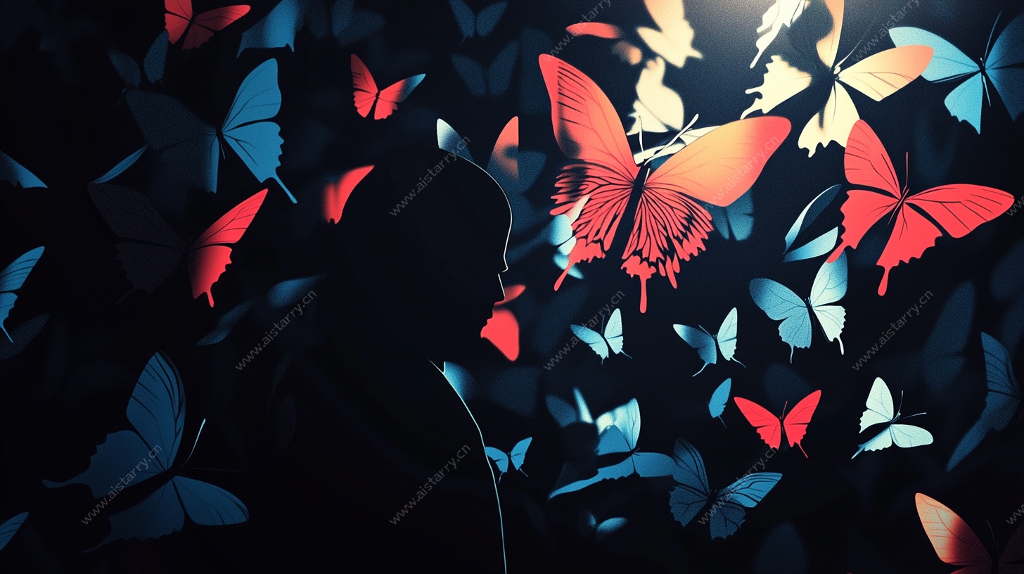 梦幻蝴蝶环绕的神秘剪影