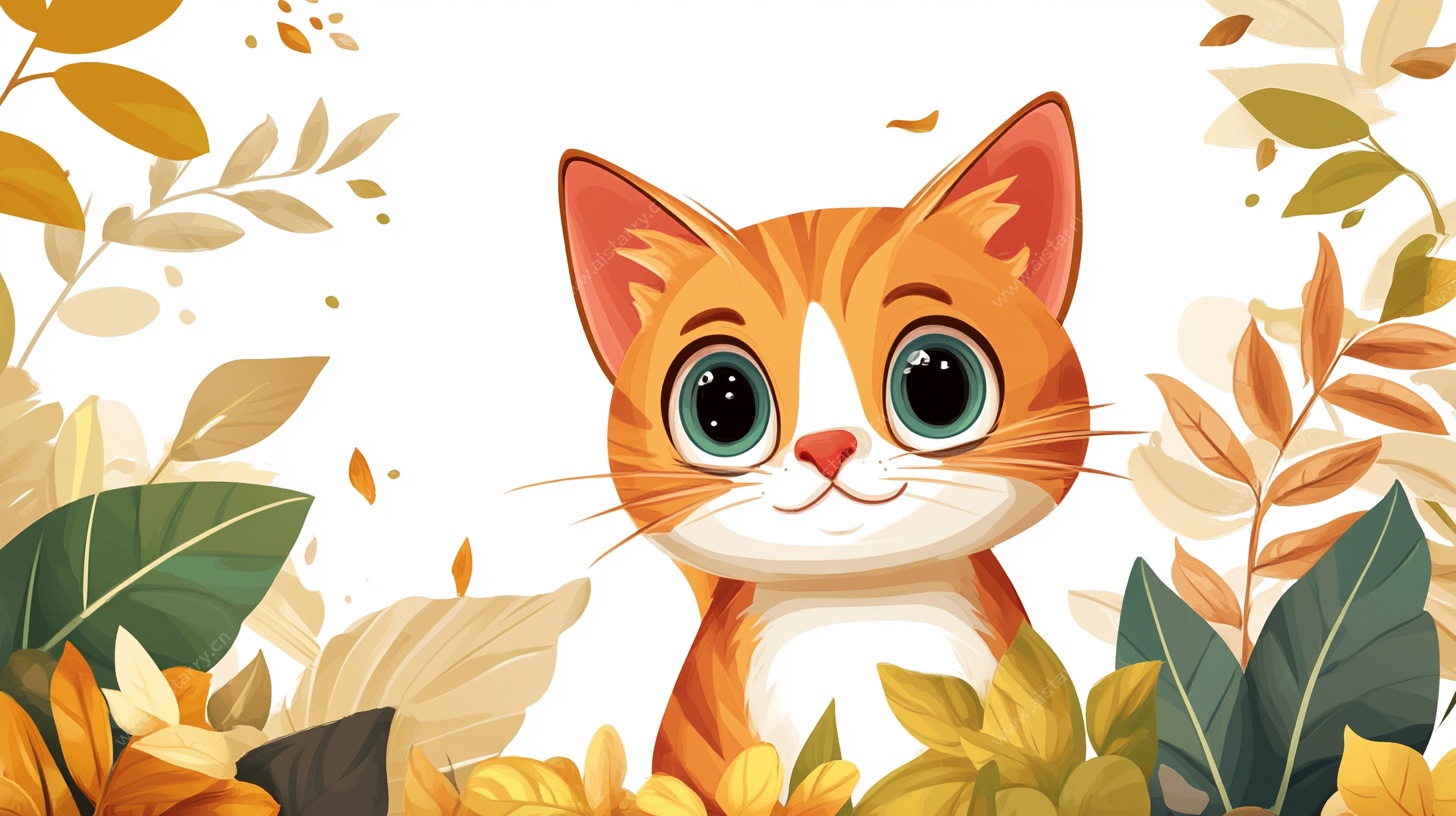 秋日萌猫插画