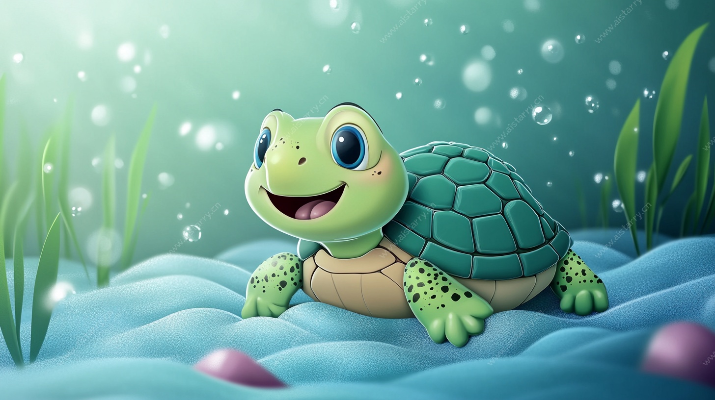 可爱小海龟在海底畅游