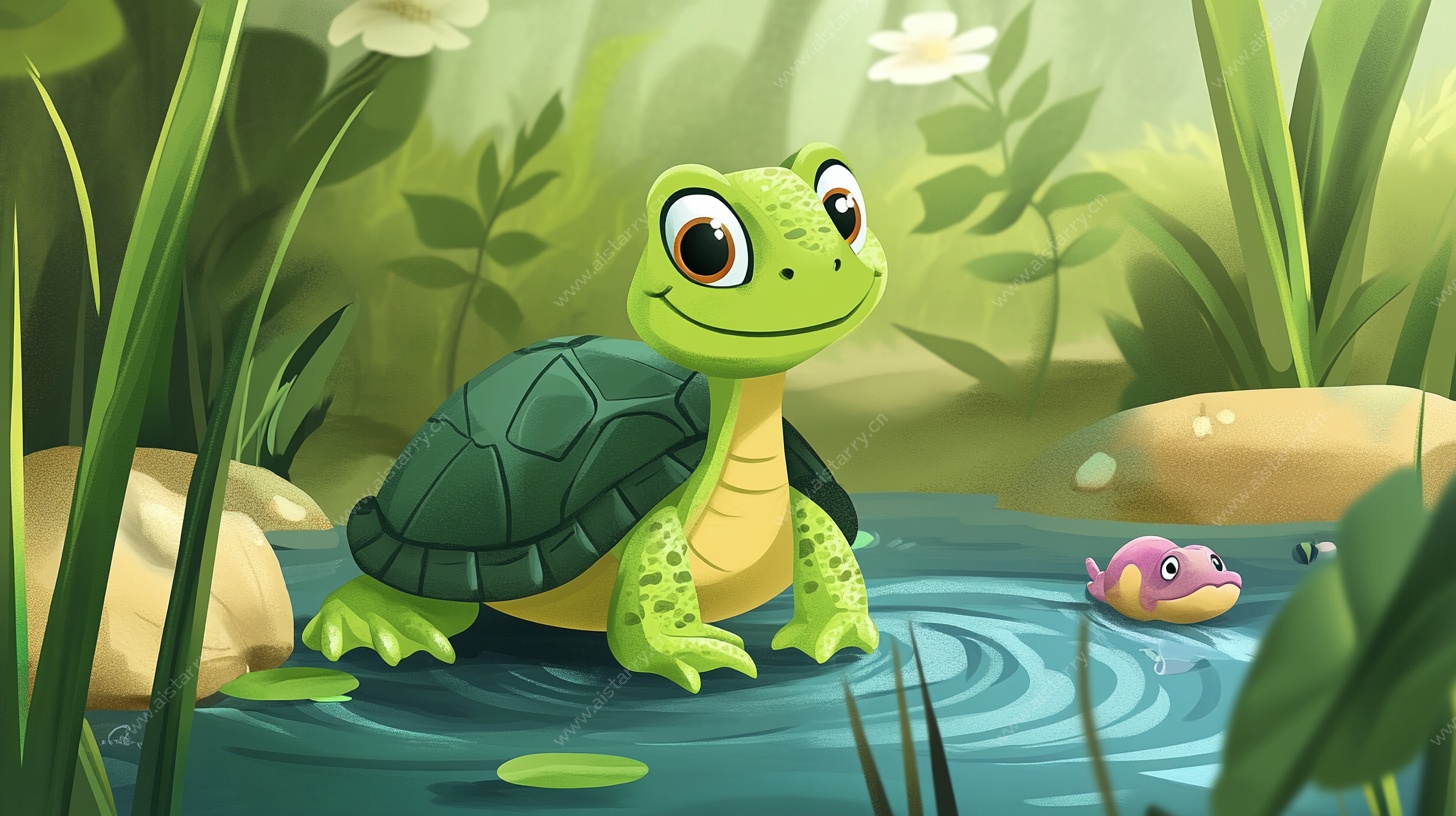 池塘里的快乐小乌龟