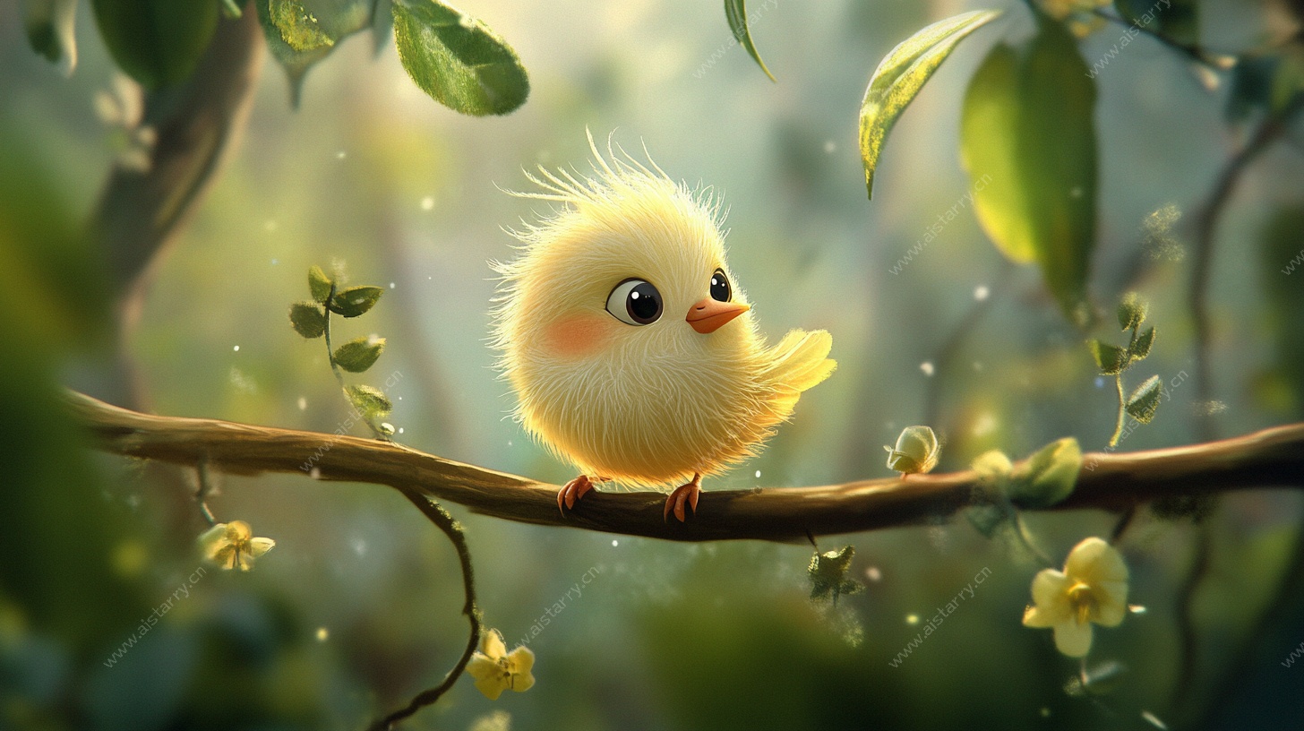 枝头小黄鸡 梦幻萌趣画面