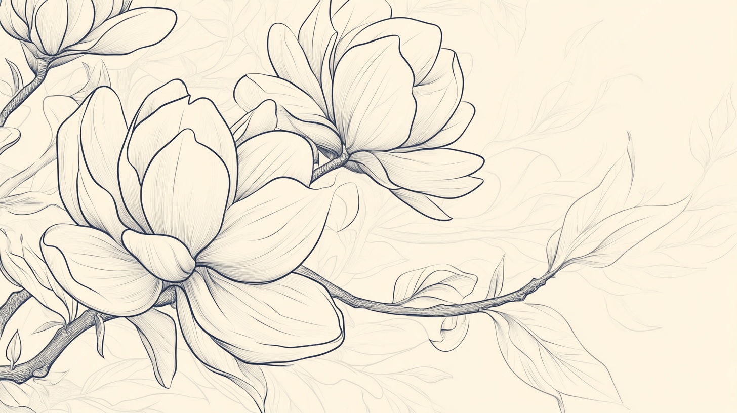 玉兰花线条插画