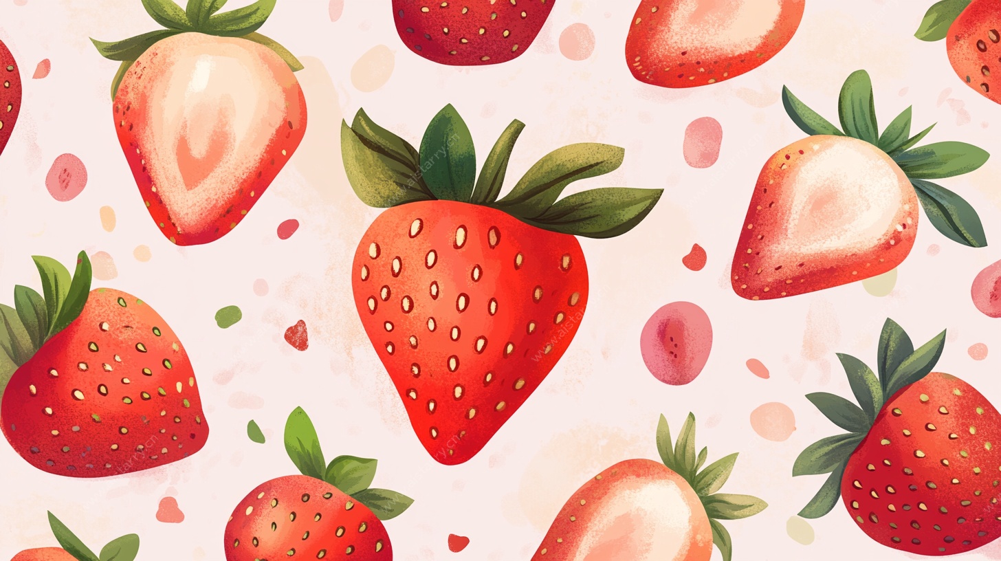 草莓水彩风无缝图案