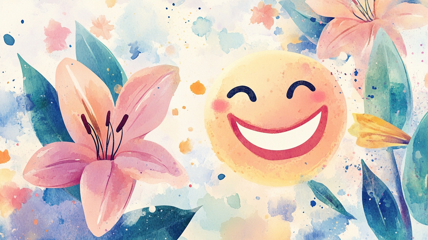 笑脸花卉水彩插画