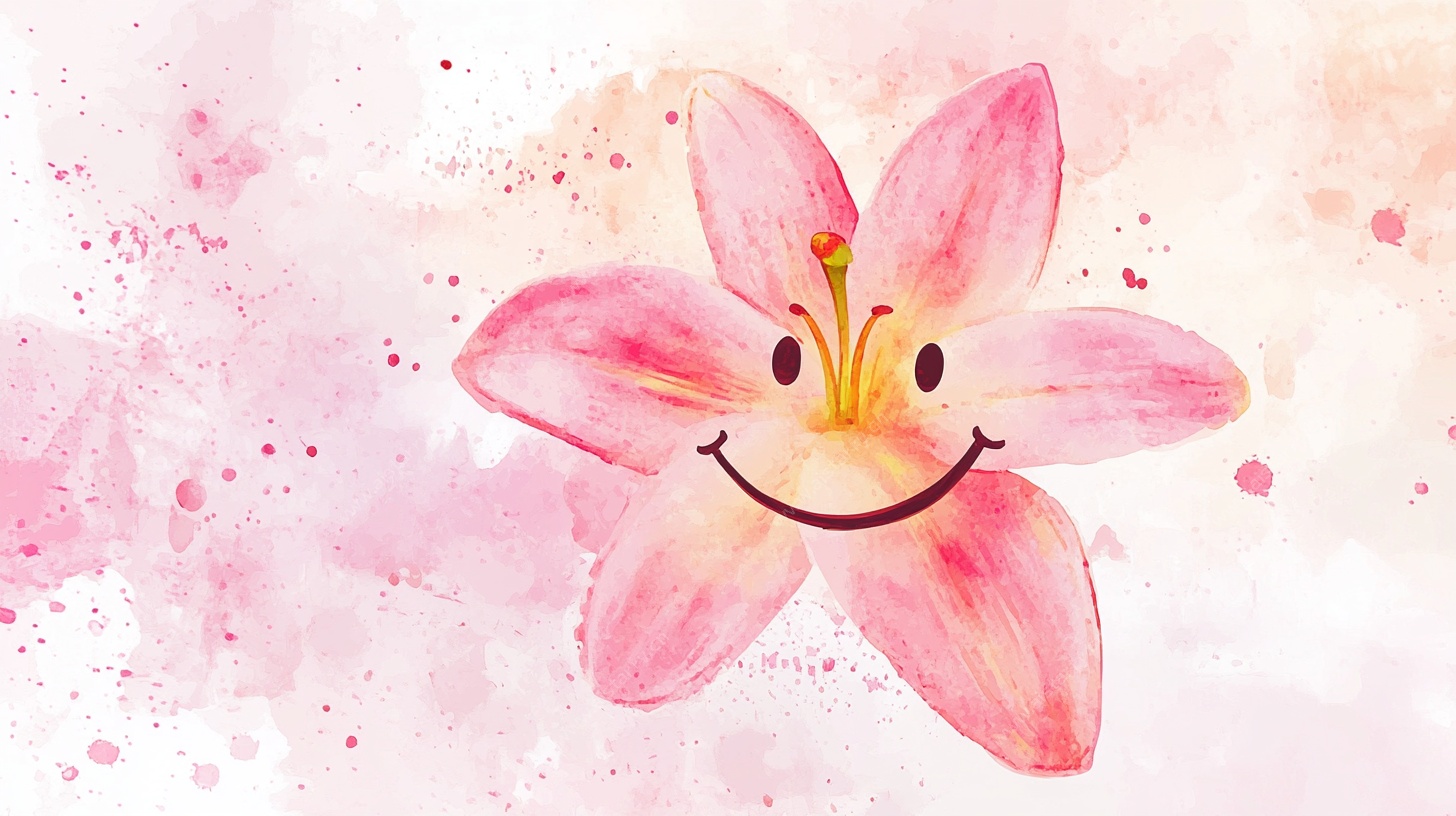 微笑粉花水彩插画