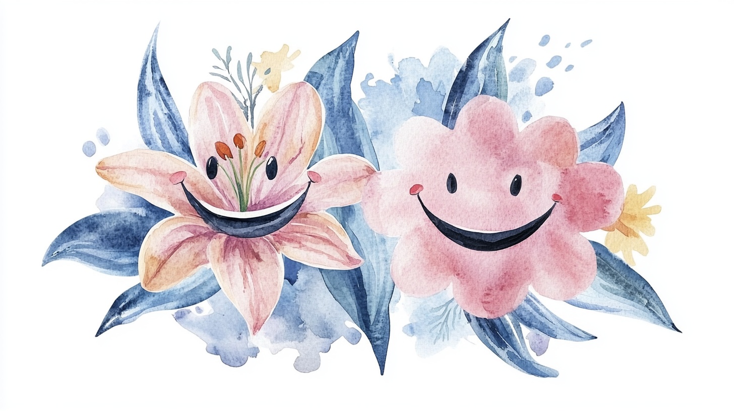 笑脸花卉水彩插画