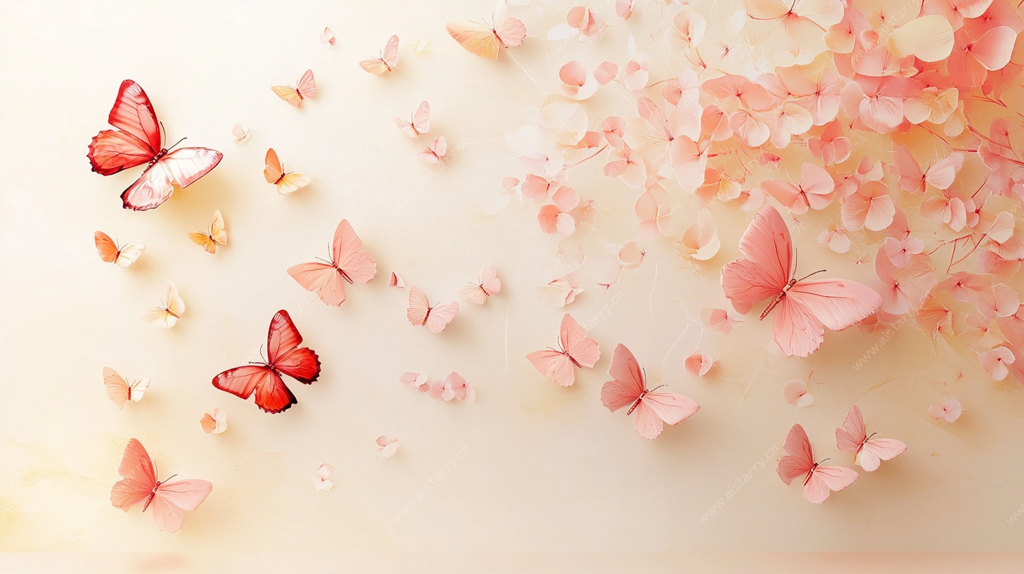 梦幻粉色蝴蝶纷飞场景