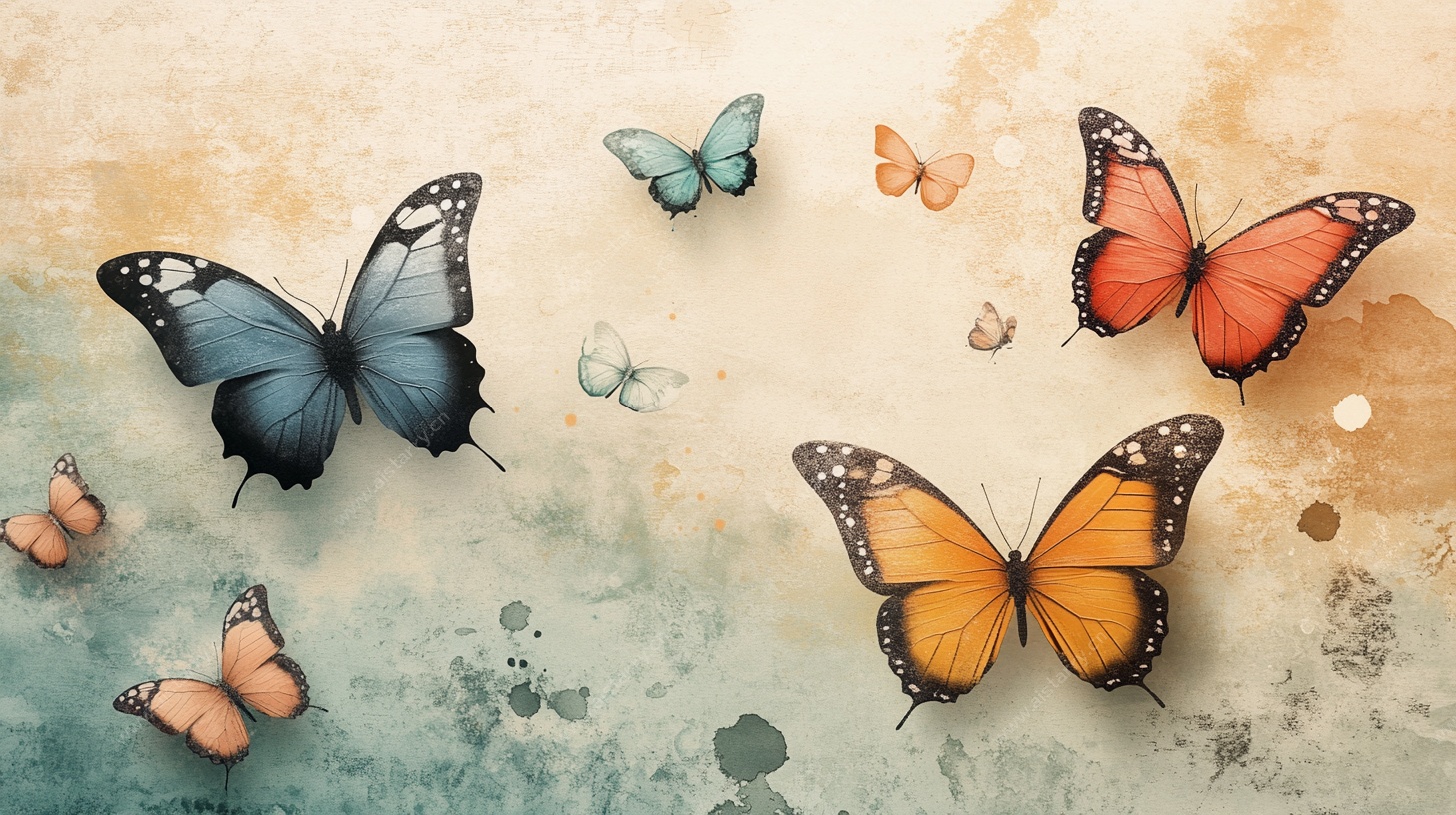 水彩风蝴蝶群飞舞背景图