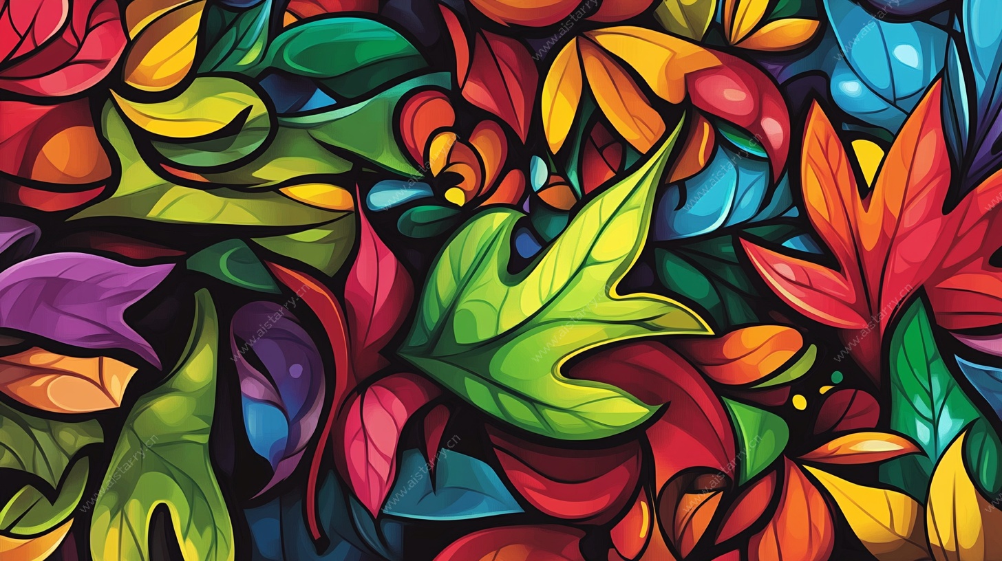 缤纷多彩的抽象树叶图案