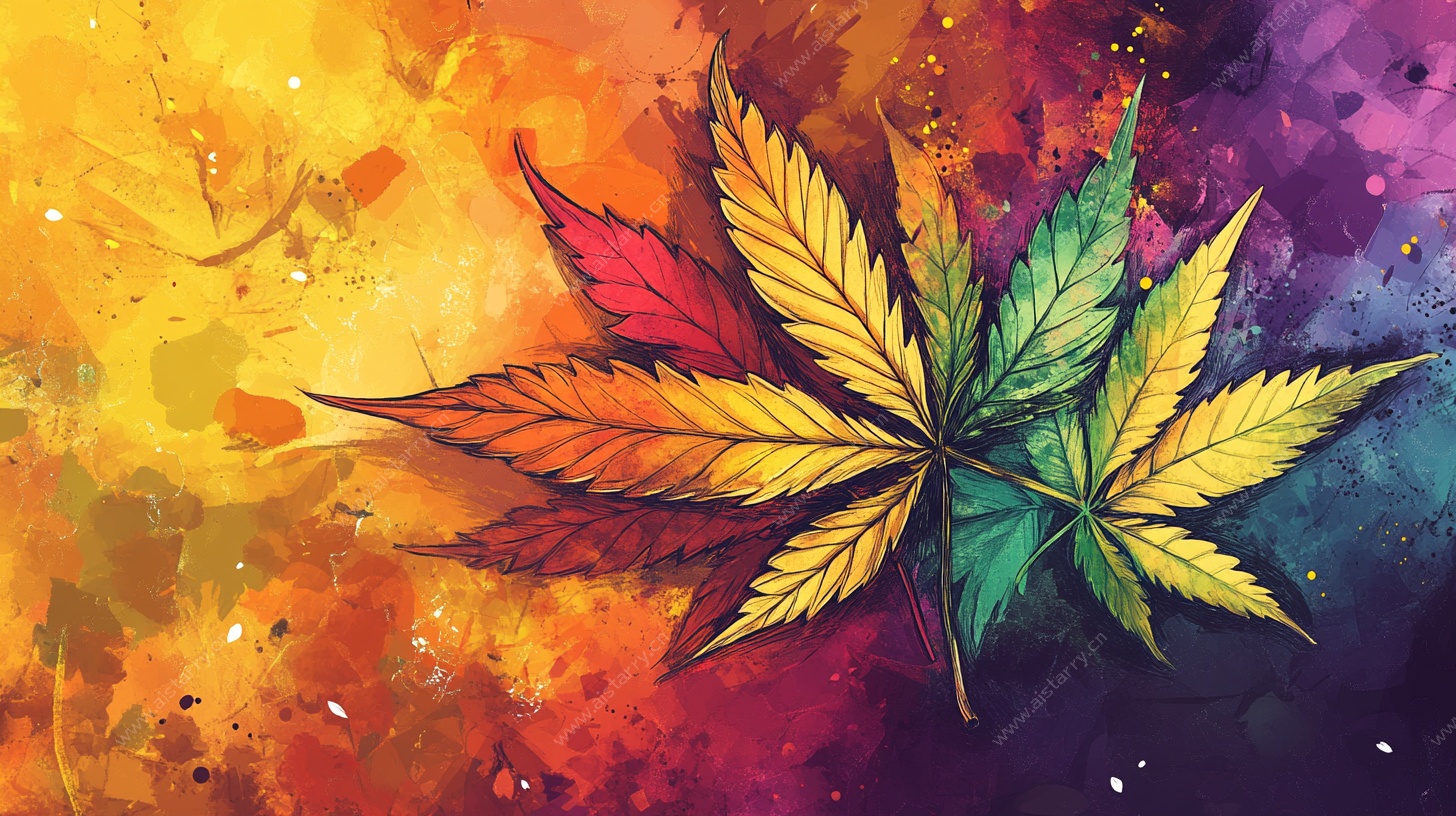 五彩斑斓大麻叶艺术画作