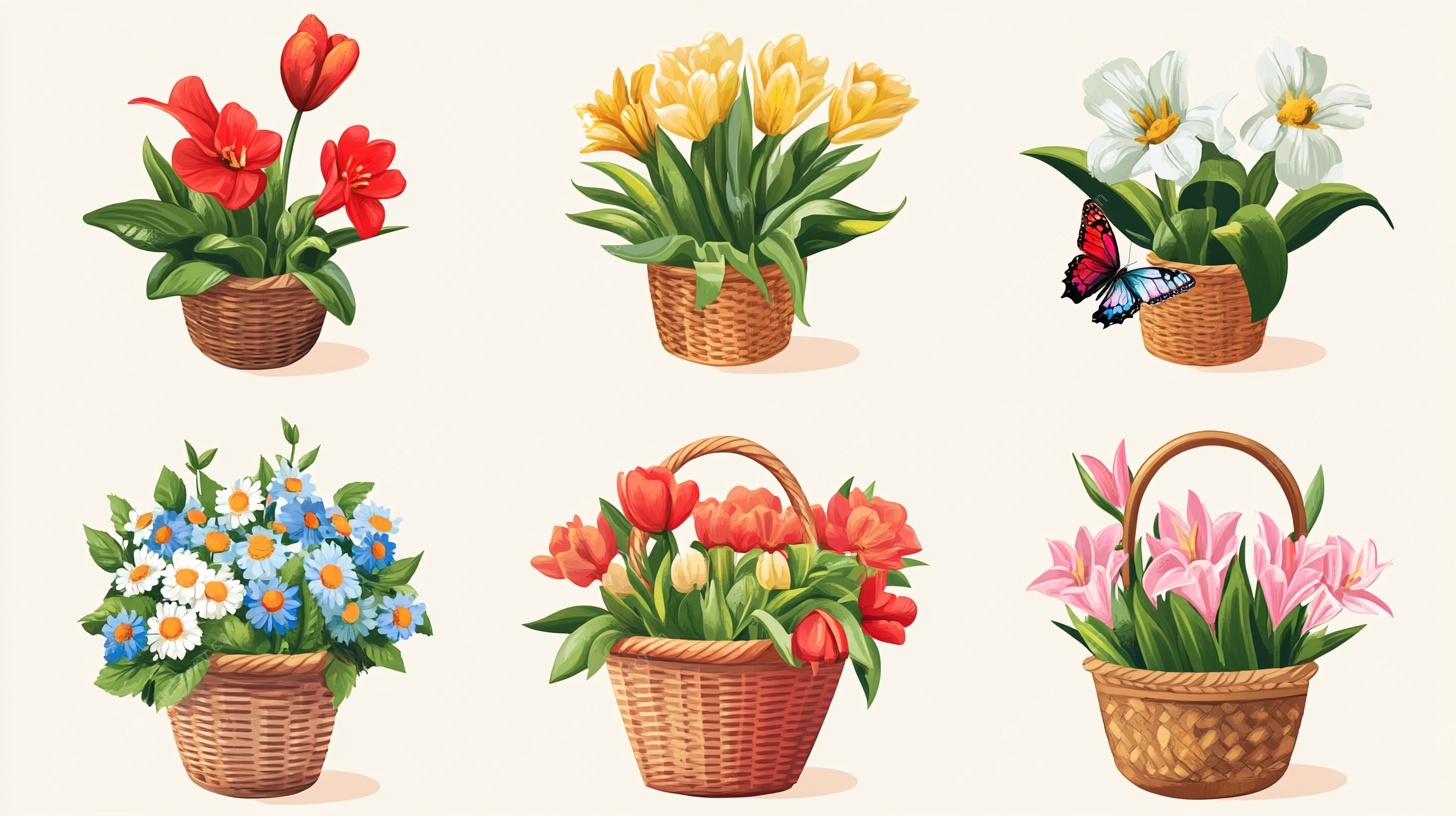 手绘花篮花卉插画集合