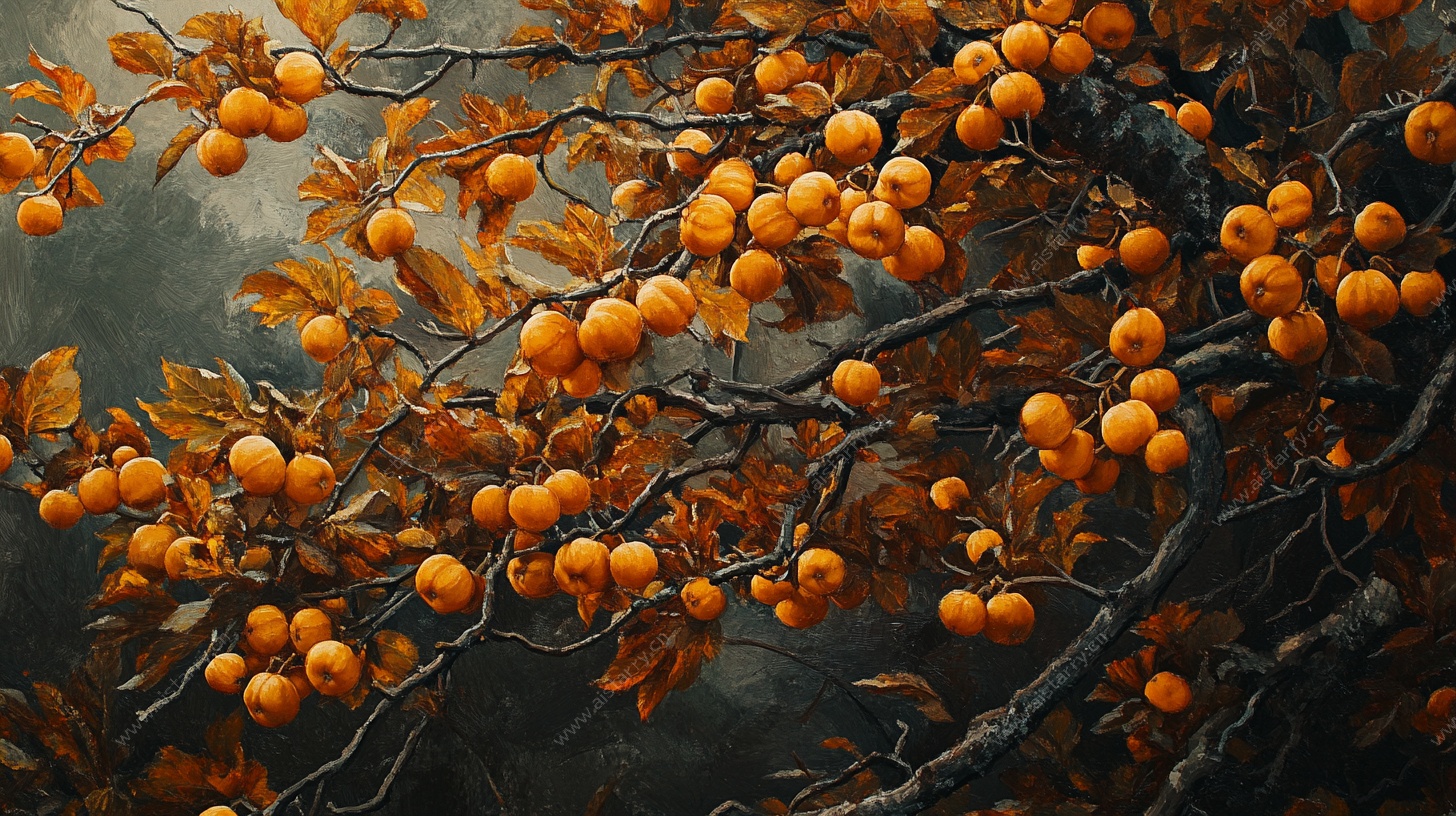 金秋硕果累累的柿子树