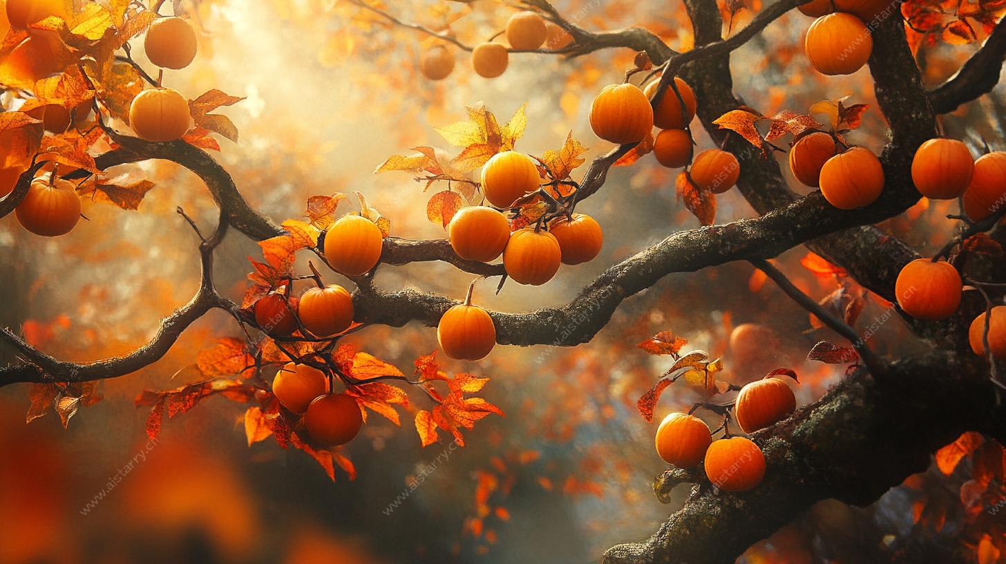 秋日硕果累累的柿子树