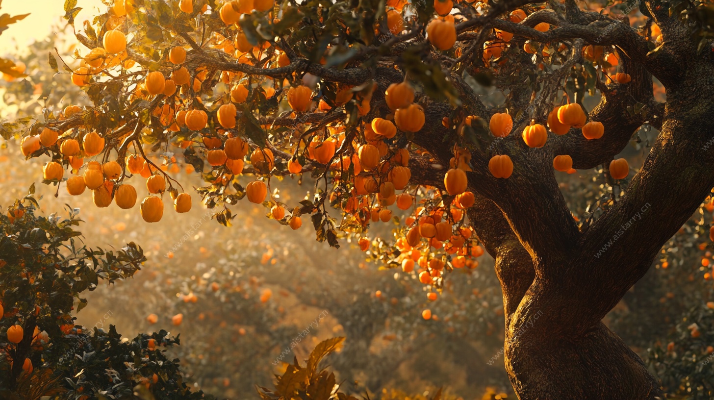 秋日硕果累累的柿子树