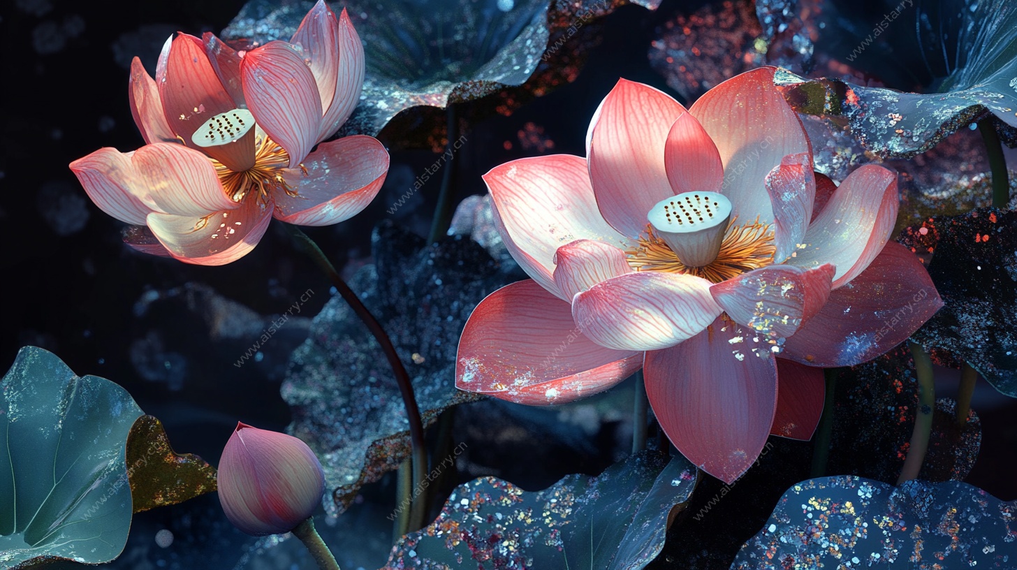 梦幻粉色荷花与荷叶美景