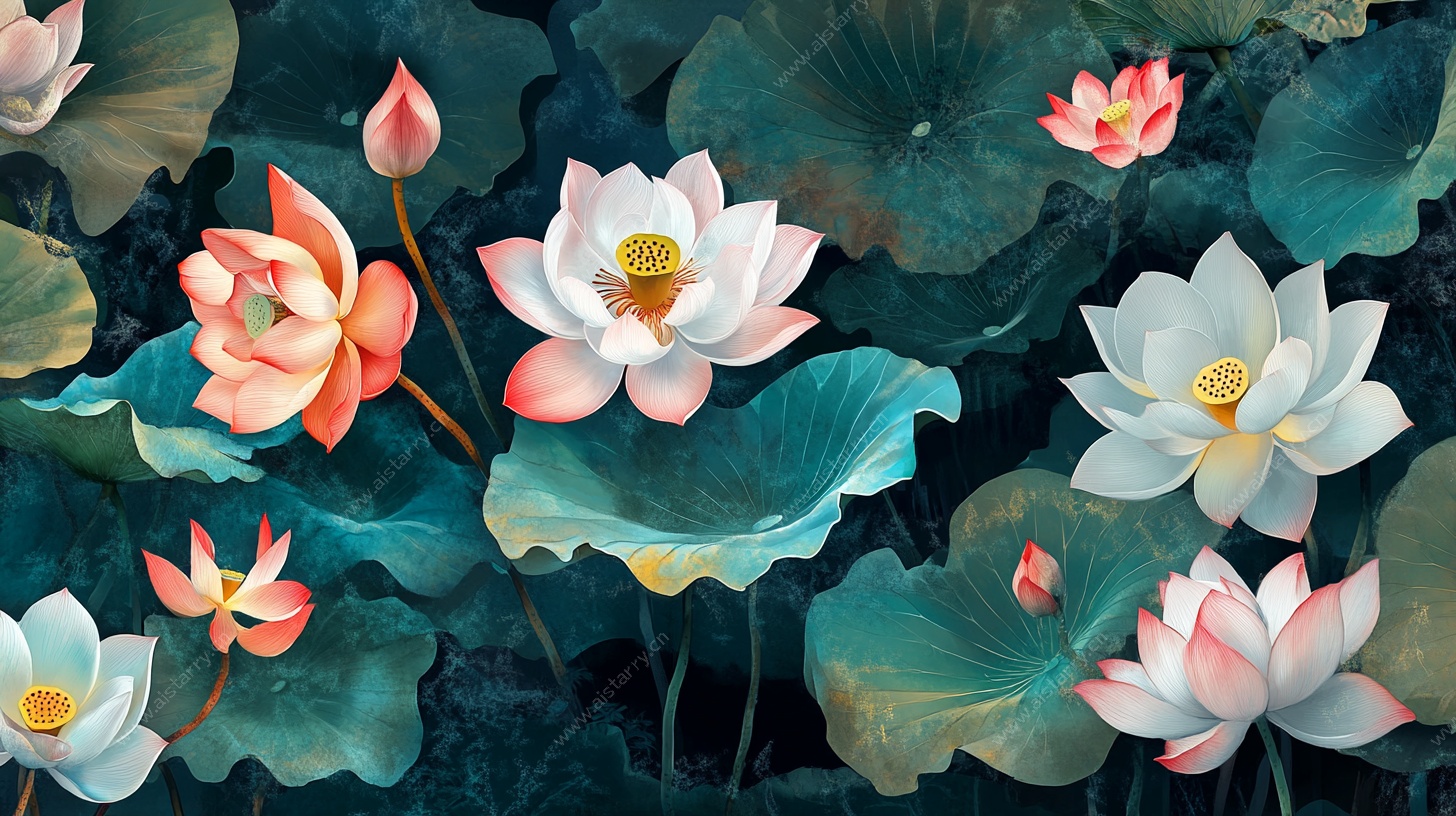 水墨风荷花绽放图