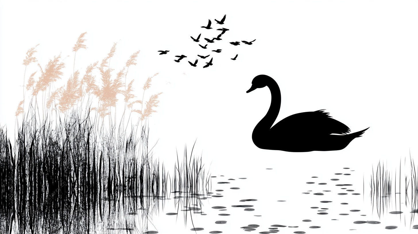 天鹅湖畔飞鸟芦苇剪影
