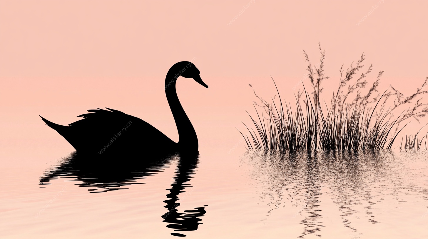 黑天鹅于水面的静谧景象