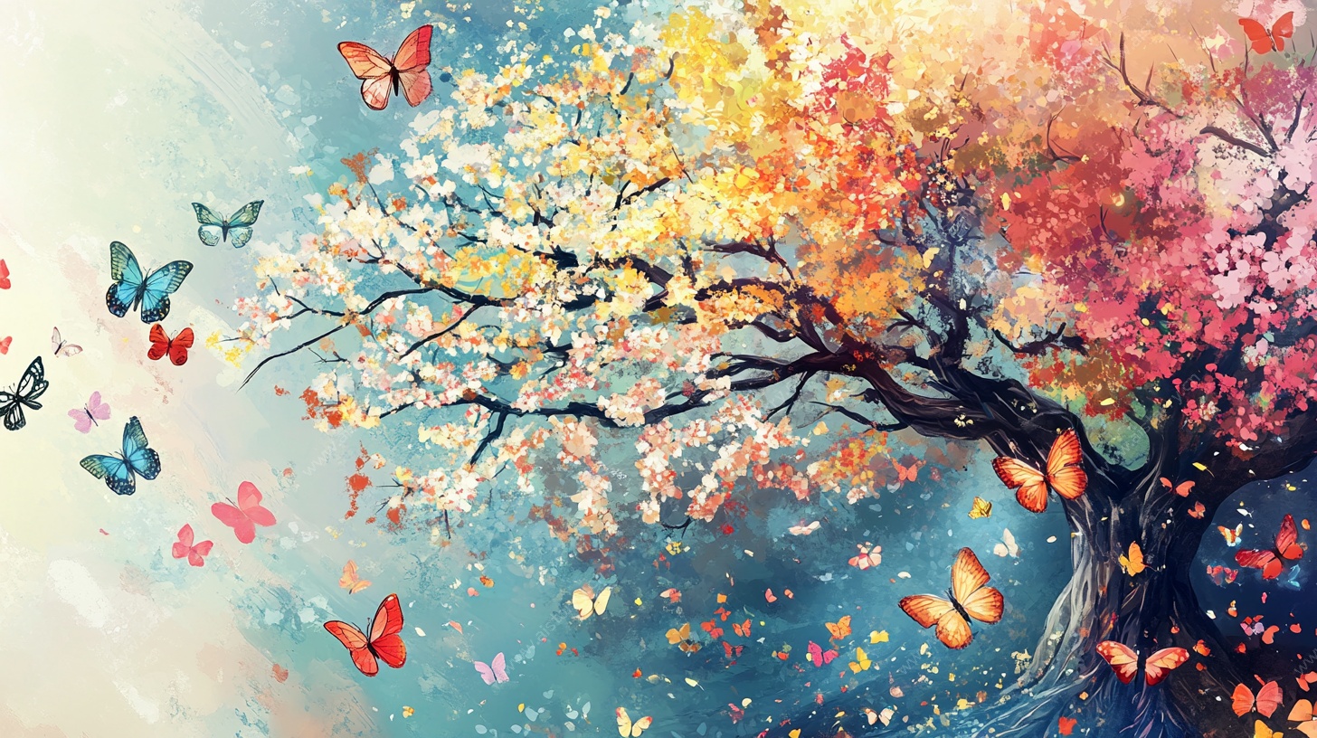 梦幻蝴蝶绕繁花之树