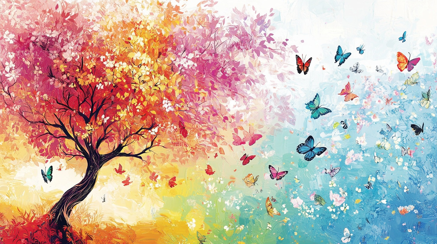 梦幻彩树与纷飞蝴蝶图