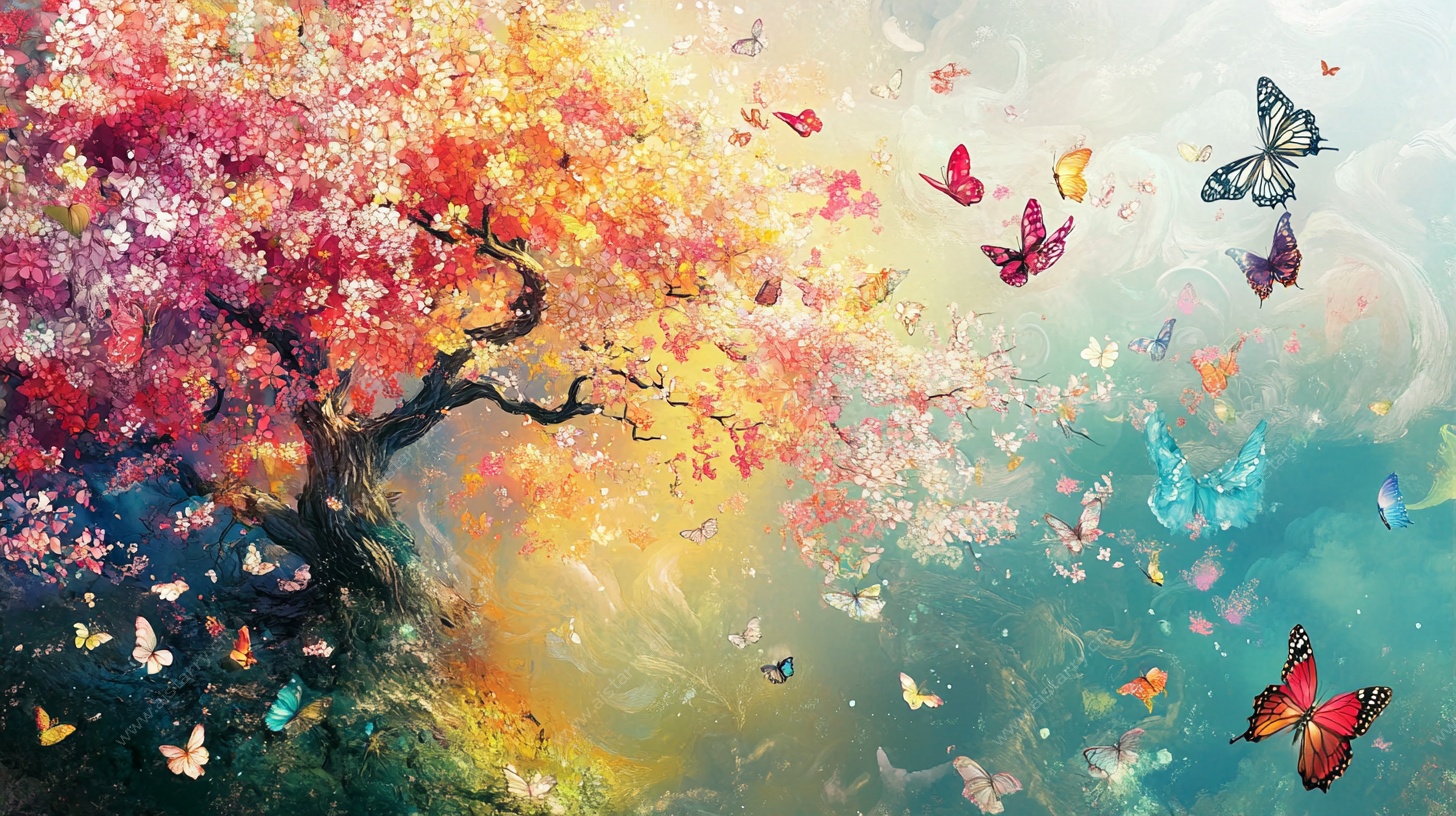 梦幻蝴蝶绕繁花之树