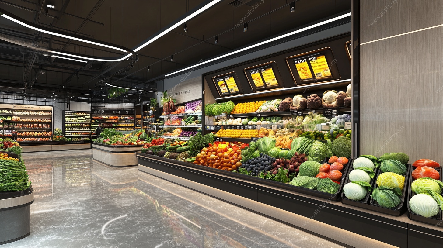 现代超市新鲜蔬果陈列区