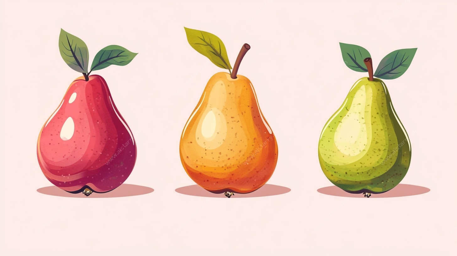 三只彩色梨子插画