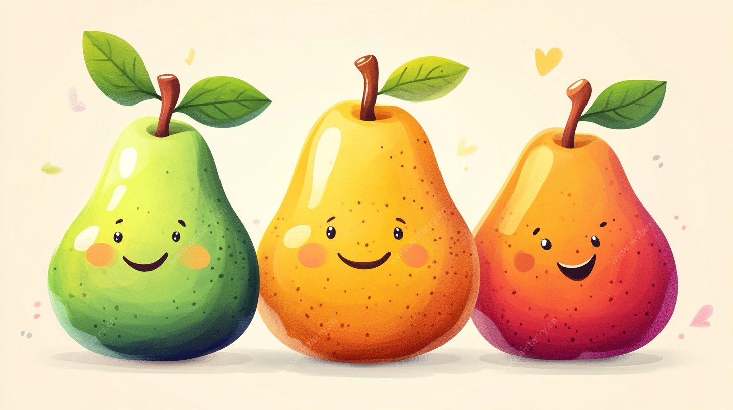 可爱笑脸梨插画