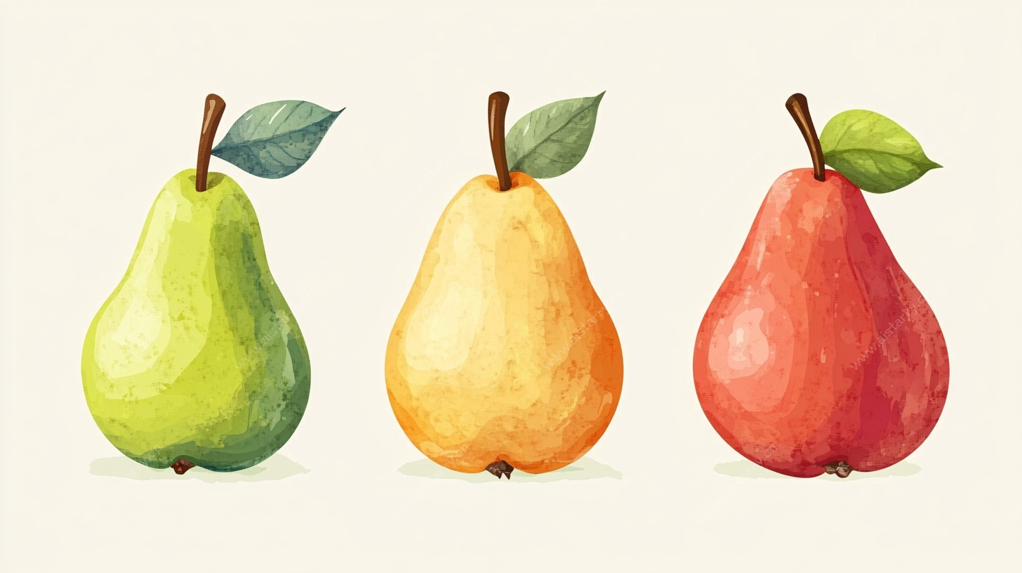 三只彩色梨子插画