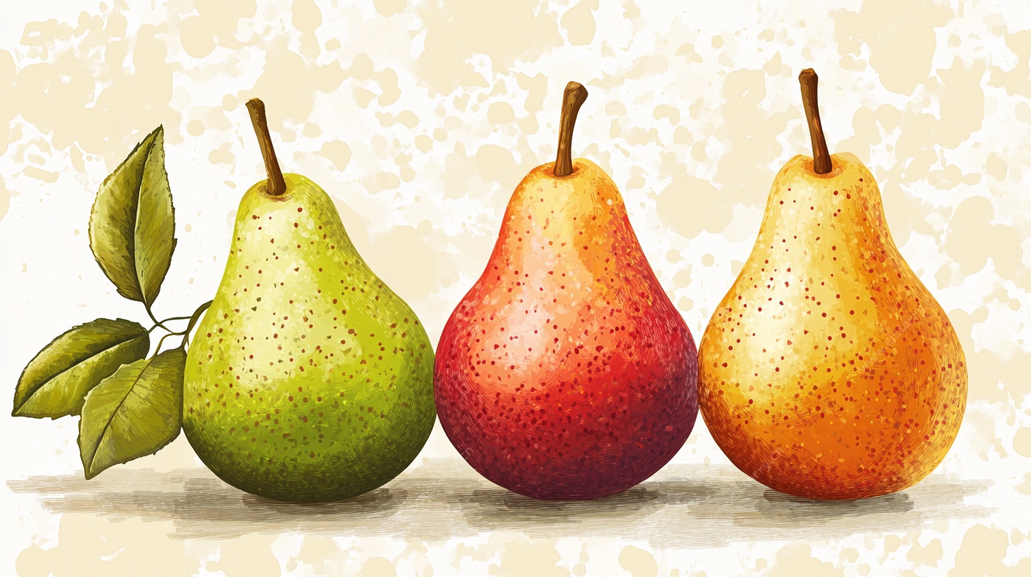 三个彩梨水彩插画