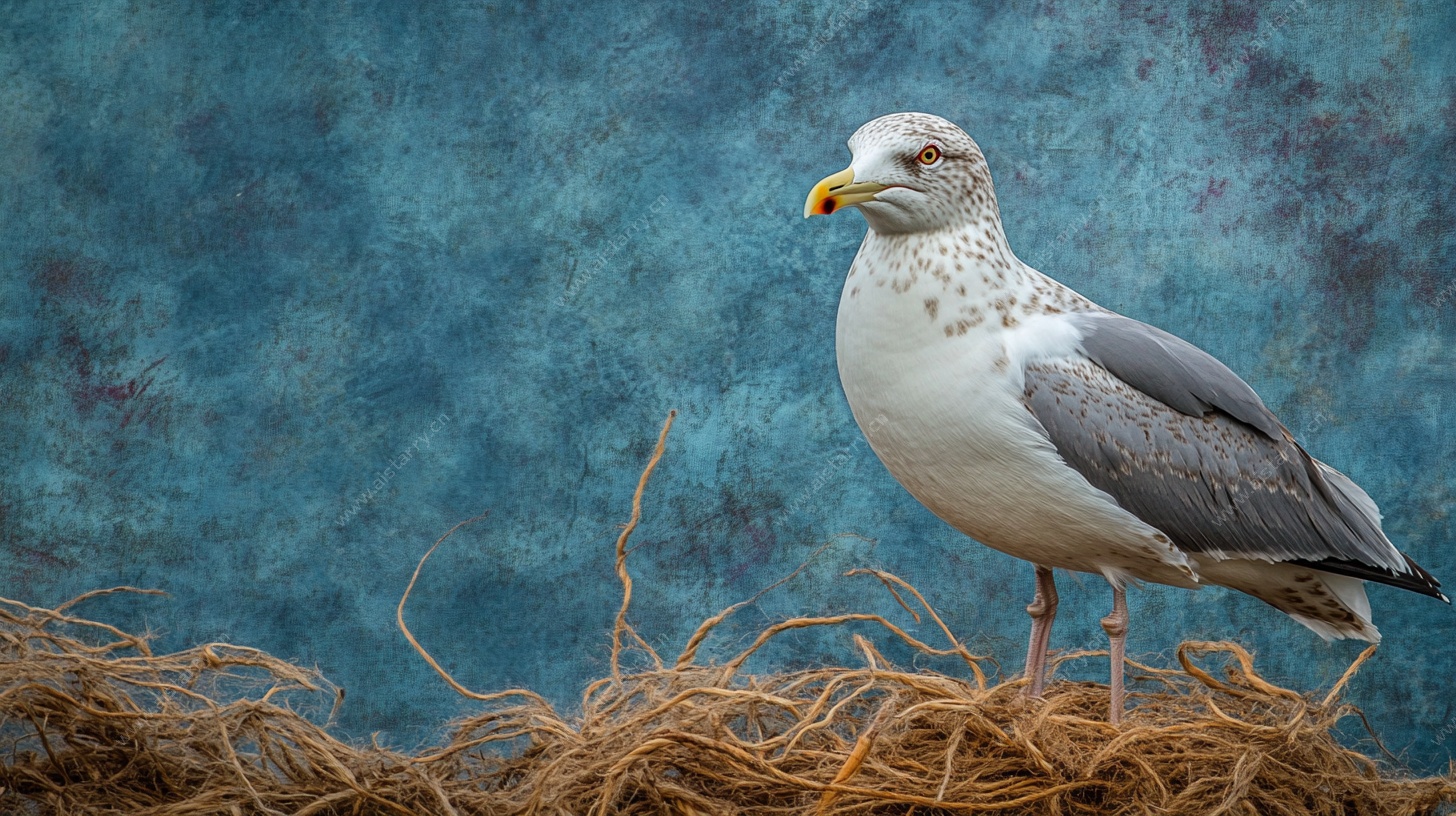 海鸥立于干草上的景致