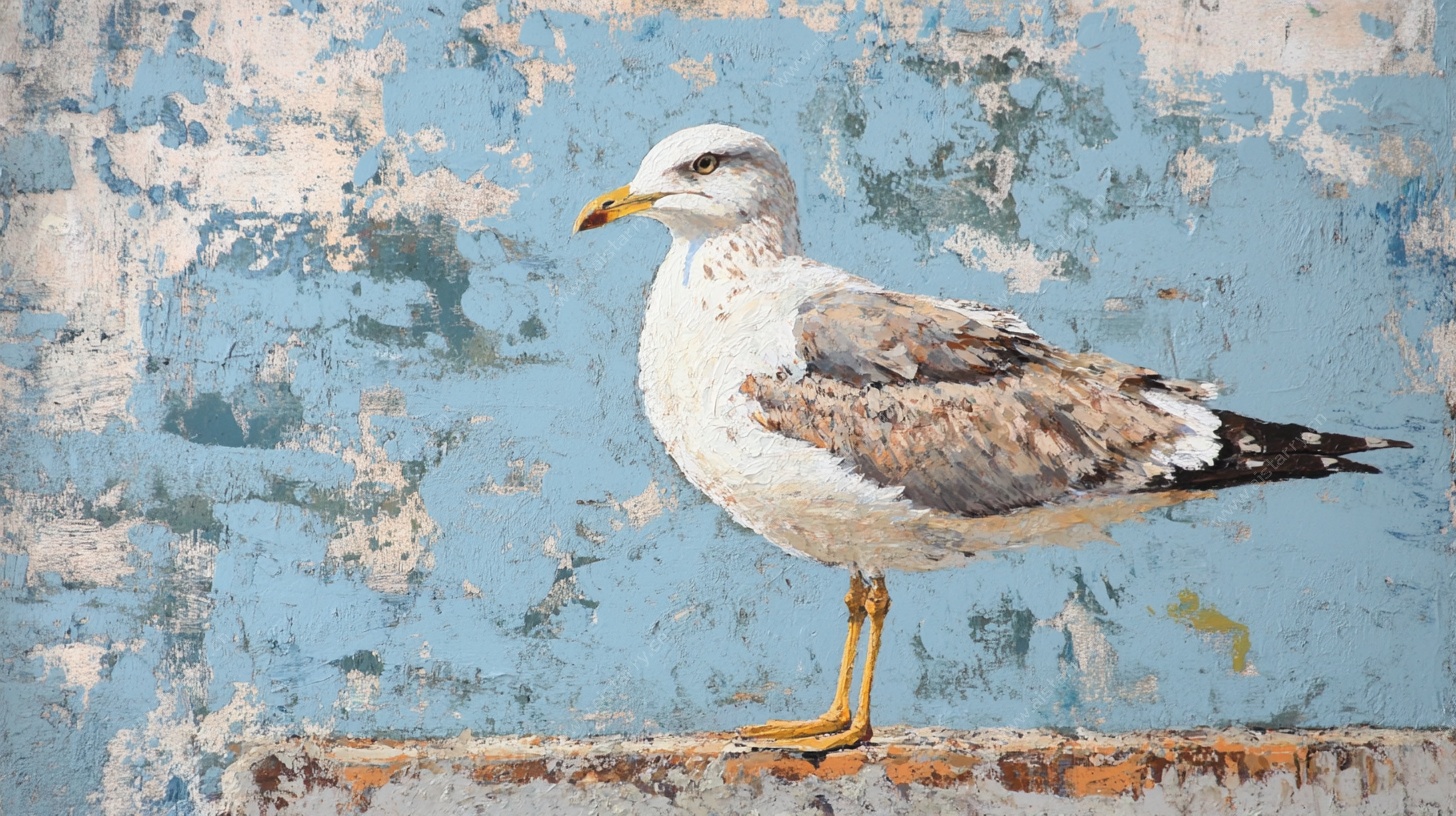 蓝墙前的海鸥