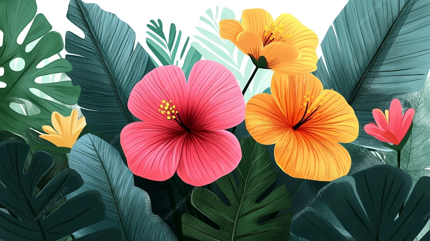 热带花卉植物插画