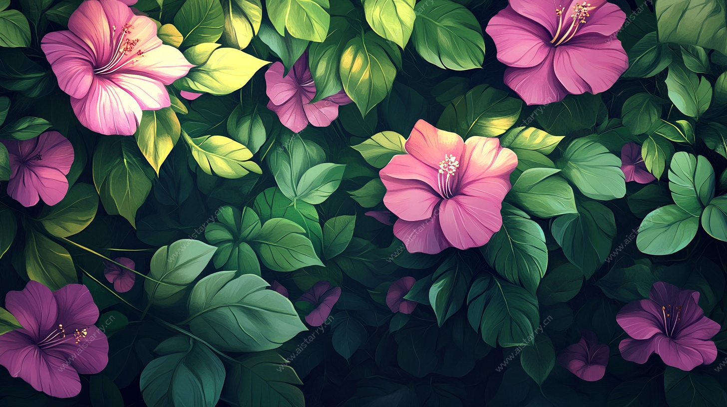 梦幻紫槿花绿植背景图