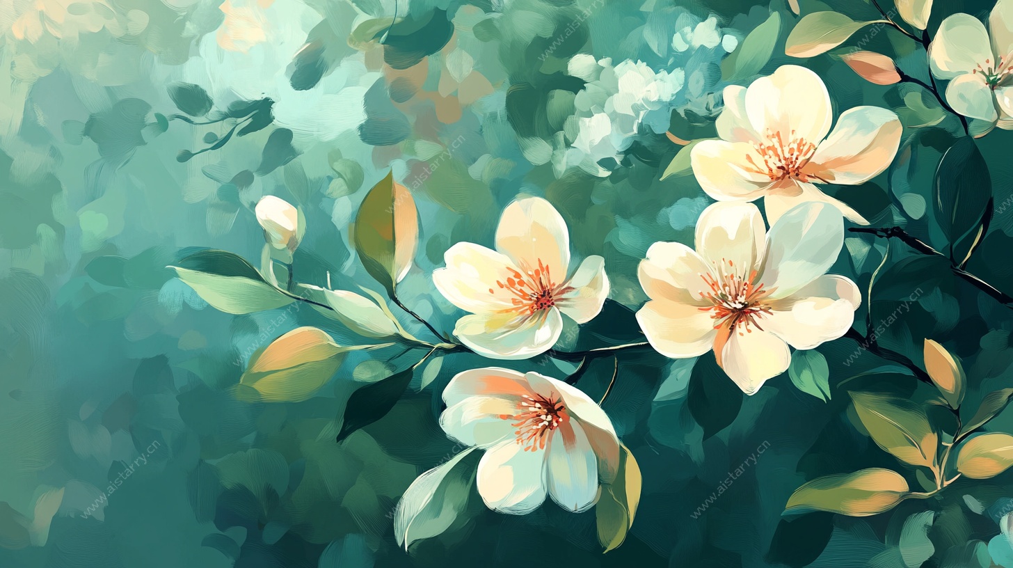 春日绽放的玉兰花枝