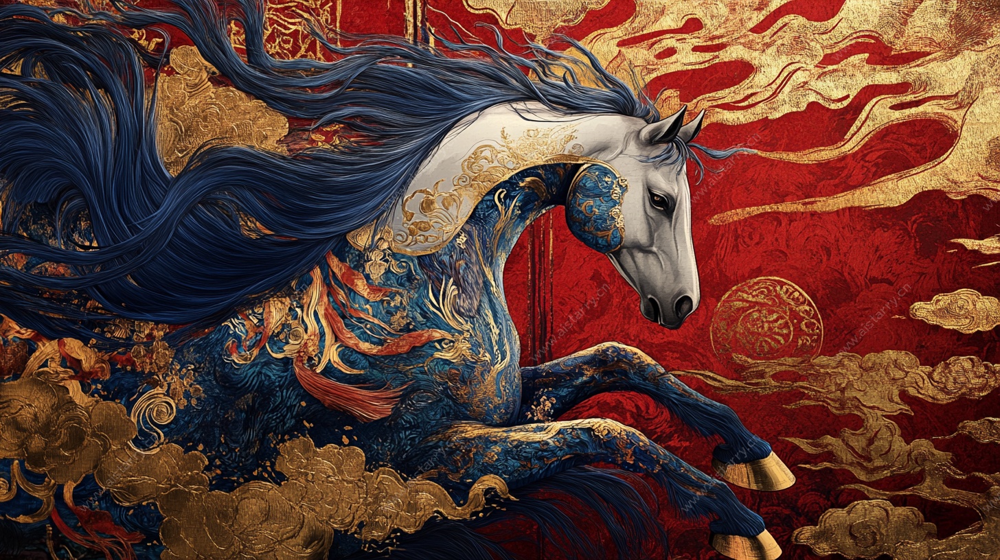 国风瑞兽奔马图