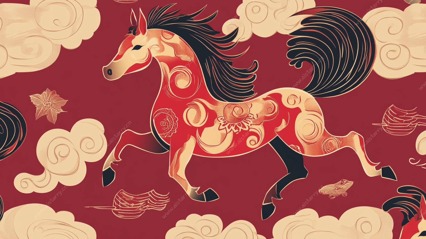 中式奔腾骏马祥云图案