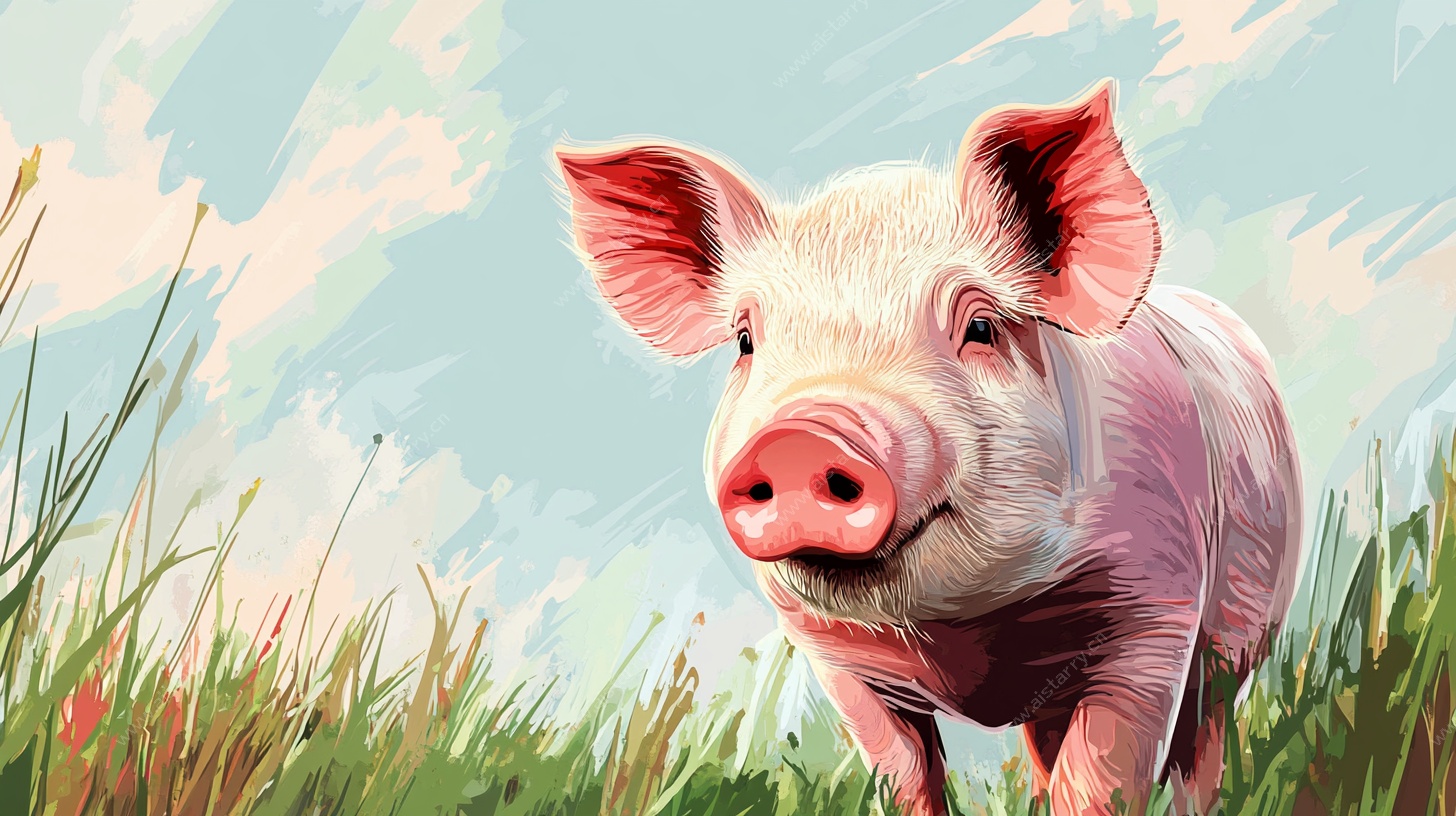草地上的可爱小猪